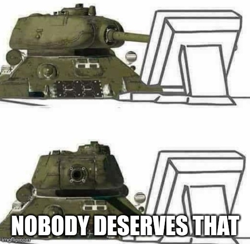 T-34 react | NOBODY DESERVES THAT | image tagged in t-34 react | made w/ Imgflip meme maker