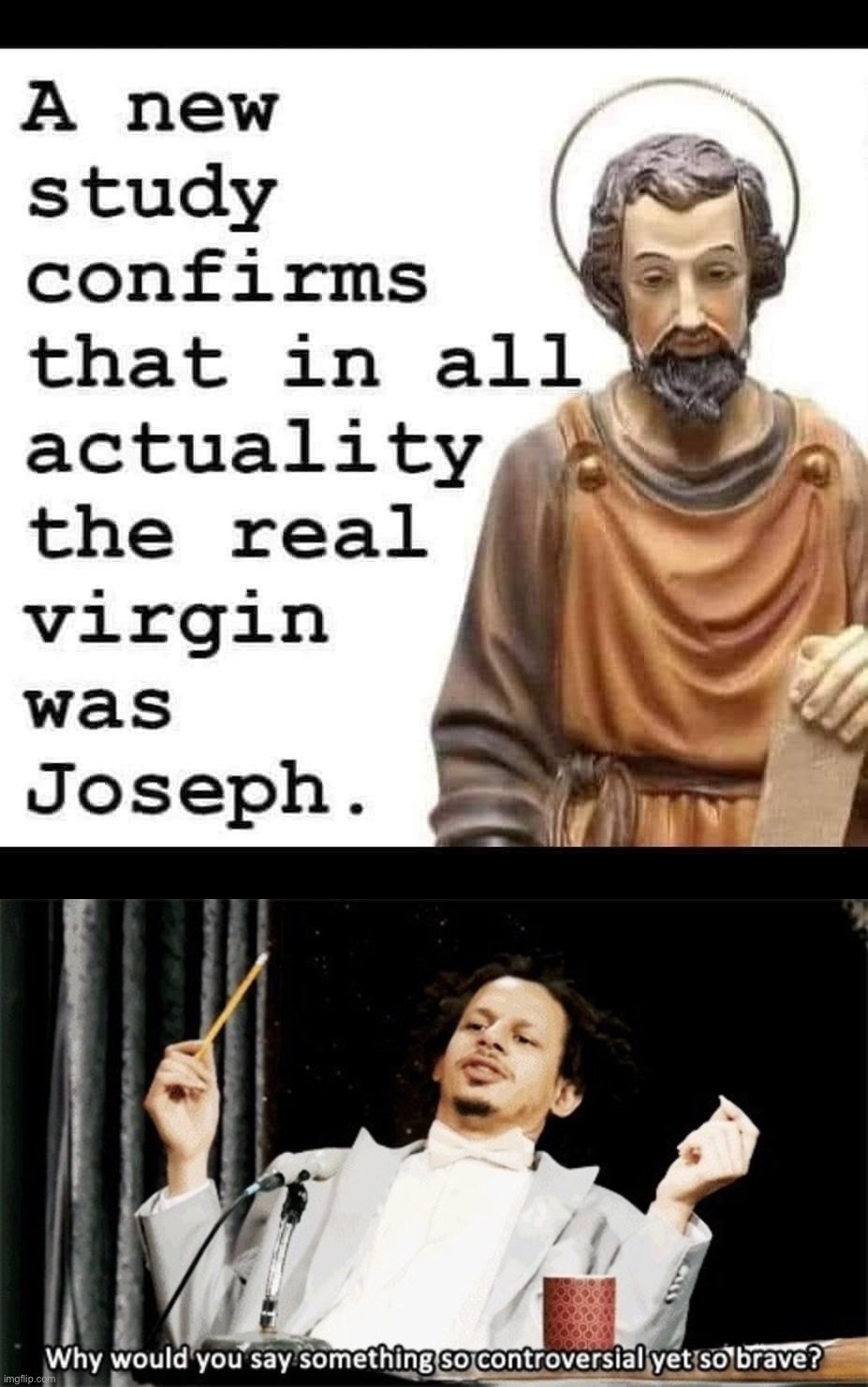 image tagged in joseph was the real virgin,why would you say something so controversial yet so brave | made w/ Imgflip meme maker
