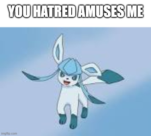 happy glaceon | YOU HATRED AMUSES ME | image tagged in happy glaceon | made w/ Imgflip meme maker