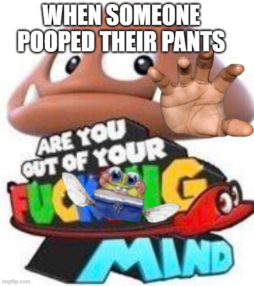 pov pooping pants | WHEN SOMEONE POOPED THEIR PANTS | image tagged in are you out of your mind | made w/ Imgflip meme maker