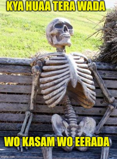 Fun | KYA HUAA TERA WADA; WO KASAM WO EERADA | image tagged in memes,waiting skeleton | made w/ Imgflip meme maker