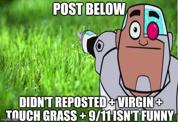 POST BELOW; DIDN'T REPOSTED + VIRGIN + TOUCH GRASS + 9/11 ISN'T FUNNY | made w/ Imgflip meme maker