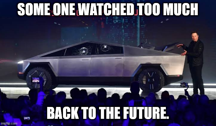 telsa | SOME ONE WATCHED TOO MUCH; BACK TO THE FUTURE. | image tagged in telsa idot,back to the future,telsa crap,musk | made w/ Imgflip meme maker