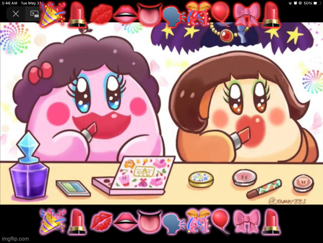 KIRBY AND WADDLE DEE | 🎉💄💋👄👅🗣🎊🎈🎀💄; 🎉💄💋👄👅🗣🎊🎈🎀💄 | image tagged in kirby and waddle dee | made w/ Imgflip meme maker