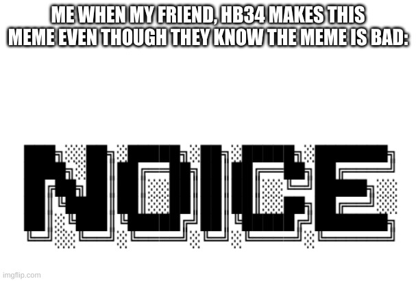 noyace | ME WHEN MY FRIEND, HB34 MAKES THIS MEME EVEN THOUGH THEY KNOW THE MEME IS BAD: | image tagged in noice moment | made w/ Imgflip meme maker
