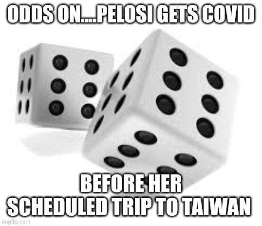 "I ain't going" | ODDS ON....PELOSI GETS COVID; BEFORE HER SCHEDULED TRIP TO TAIWAN | image tagged in dice | made w/ Imgflip meme maker