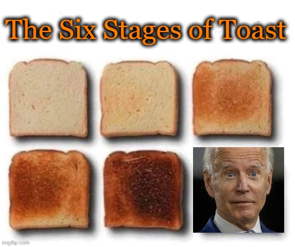 So Much For Being a "UNITER" Unless You Add "Against AMERICA" . . . | The Six Stages of Toast | image tagged in politics,joe biden,uniter,divider,worst potus ever,barack number two on worst list | made w/ Imgflip meme maker