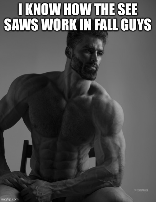 Fall guys | I KNOW HOW THE SEE SAWS WORK IN FALL GUYS | image tagged in giga chad | made w/ Imgflip meme maker