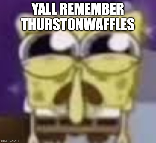 Spunchbop all sad n shit | YALL REMEMBER THURSTONWAFFLES | image tagged in spunchbop all sad n shit | made w/ Imgflip meme maker