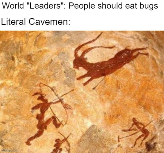 That ain't no cockroach | World "Leaders": People should eat bugs; Literal Cavemen: | made w/ Imgflip meme maker