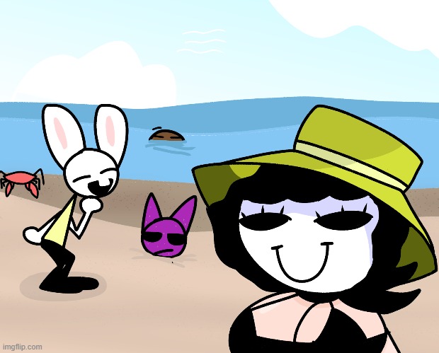 beach...,..,..,, | image tagged in bunni | made w/ Imgflip meme maker