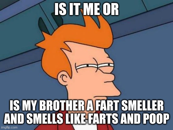 Futurama Fry | IS IT ME OR; IS MY BROTHER A FART SMELLER AND SMELLS LIKE FARTS AND POOP | image tagged in memes,futurama fry | made w/ Imgflip meme maker