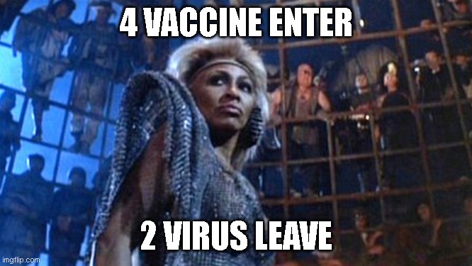 Thunderdome | 4 VACCINE ENTER 2 VIRUS LEAVE | image tagged in thunderdome | made w/ Imgflip meme maker