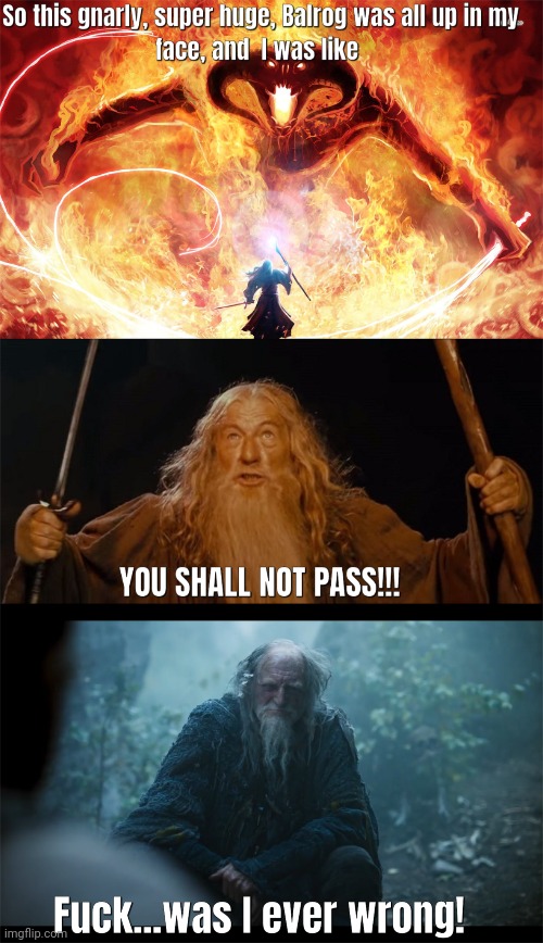 Balrog Blues | image tagged in gandalf,lord of the rings,magic,tolkien,wizard | made w/ Imgflip meme maker