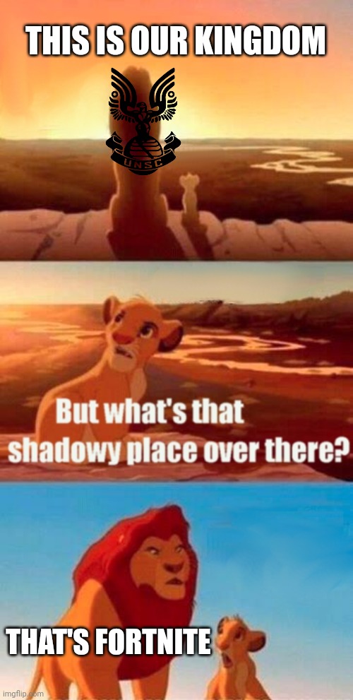 Simba Shadowy Place | THIS IS OUR KINGDOM; THAT'S FORTNITE | image tagged in memes,simba shadowy place | made w/ Imgflip meme maker