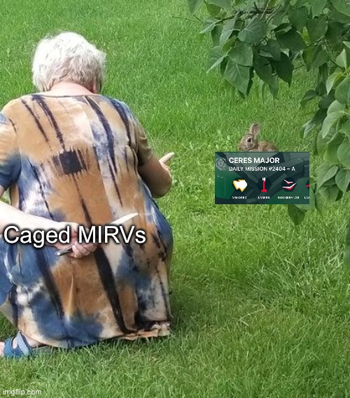 If you play Phoenix II you will understand this lol | Caged MIRVs | image tagged in grandma hiding knife from rabbit | made w/ Imgflip meme maker