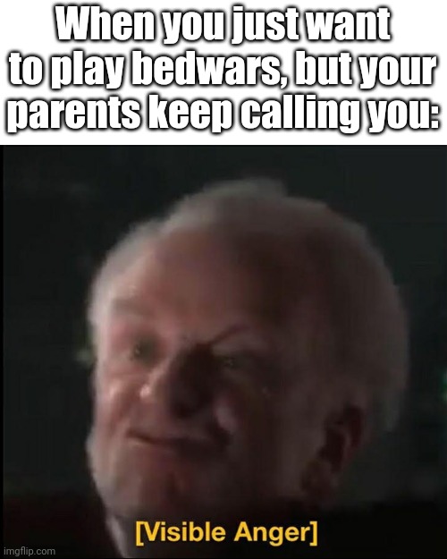 visible anger | When you just want to play bedwars, but your parents keep calling you: | image tagged in visible anger,bedwars,minecraft,hypixel | made w/ Imgflip meme maker
