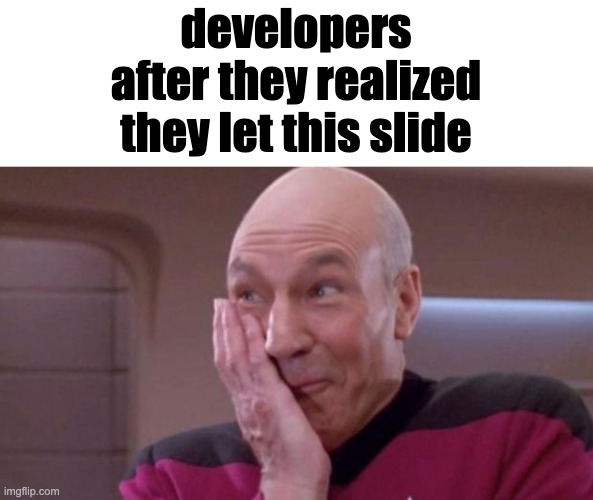 picard oops | developers after they realized they let this slide | image tagged in picard oops | made w/ Imgflip meme maker
