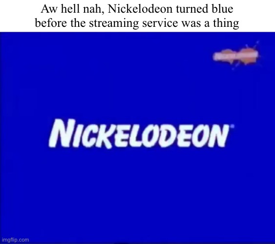 Aw hell nah, Nickelodeon turned blue before the streaming service was a thing | made w/ Imgflip meme maker