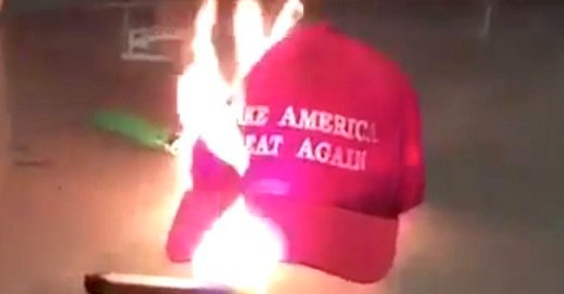 Burning MAGA hat ending badly like all Trump businesses Blank Meme Template