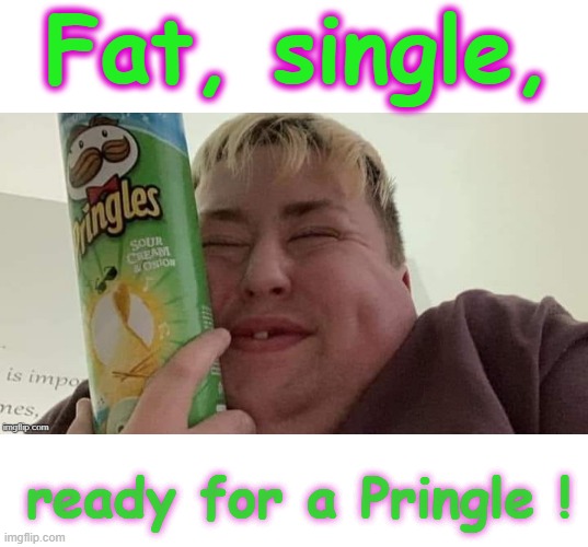 All alone ! | Fat, single, ready for a Pringle ! | image tagged in pringles | made w/ Imgflip meme maker