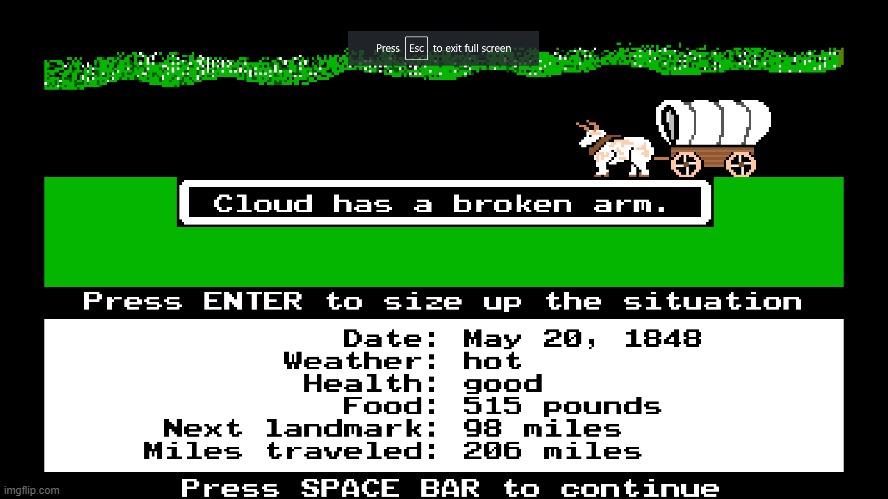f for cloud's arm | image tagged in oregon trail | made w/ Imgflip meme maker