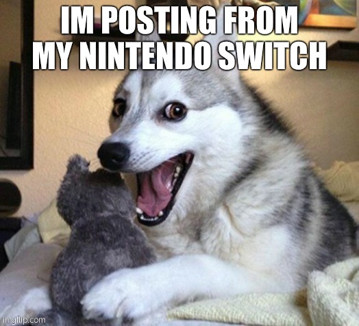 guys guess what!!! | IM POSTING FROM MY NINTENDO SWITCH | image tagged in the boi | made w/ Imgflip meme maker