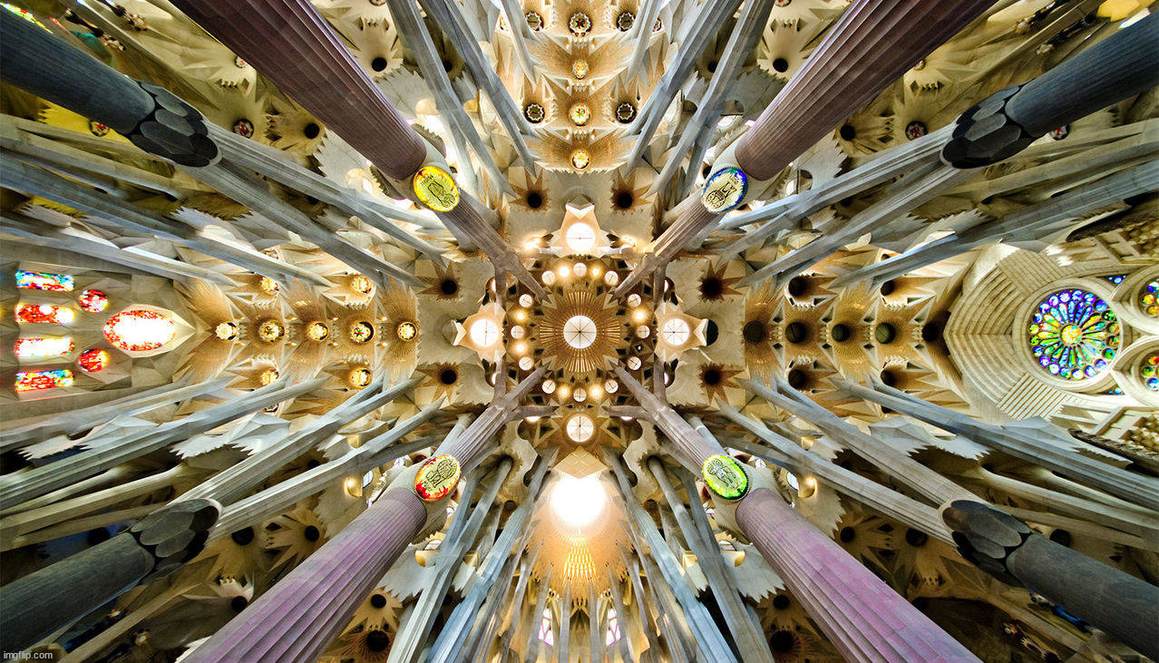 Ceiling of the Basílica i Temple Expiatori de la Sagrada Família | image tagged in awesome | made w/ Imgflip meme maker