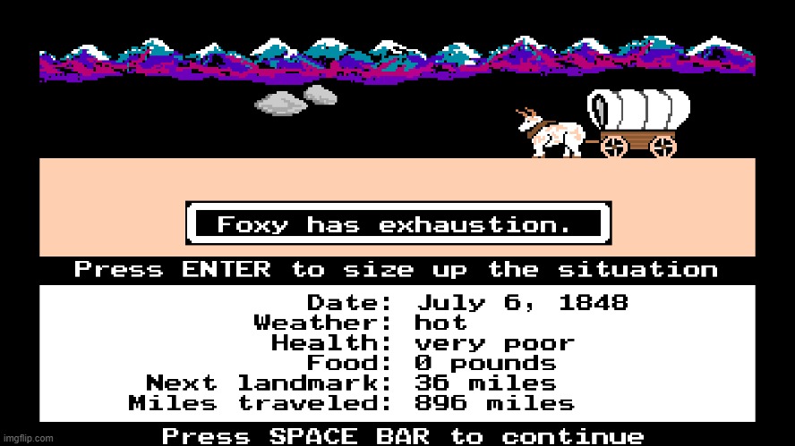 i'm one of the few people here that would feel bad if he died, in oregon trail or irl | image tagged in oregon trail | made w/ Imgflip meme maker