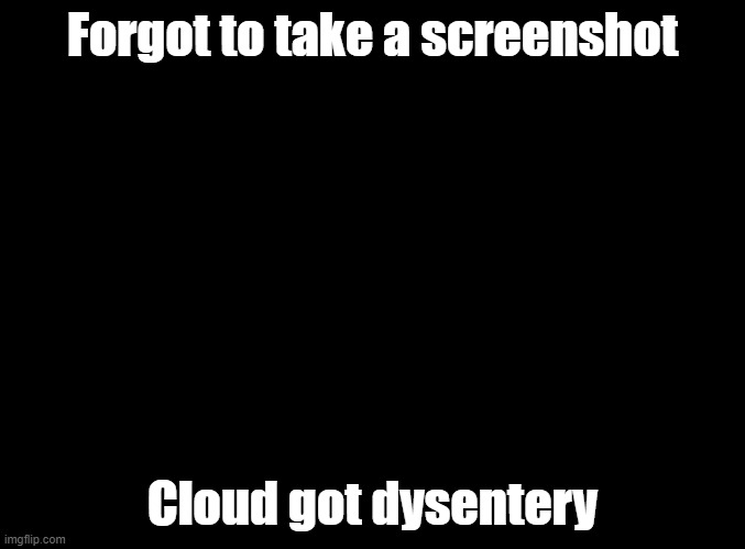 if i die... | Forgot to take a screenshot; Cloud got dysentery | image tagged in blank black,oregon trail | made w/ Imgflip meme maker