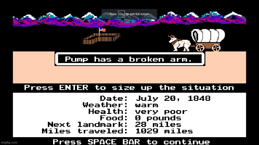 OW MY ARM /j | image tagged in oregon trail | made w/ Imgflip meme maker