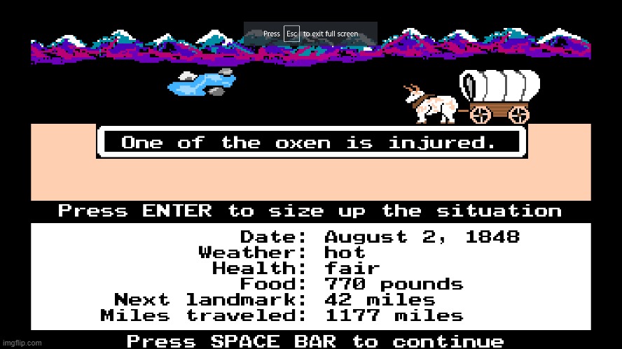 can we get an f for this ox | image tagged in oregon trail | made w/ Imgflip meme maker