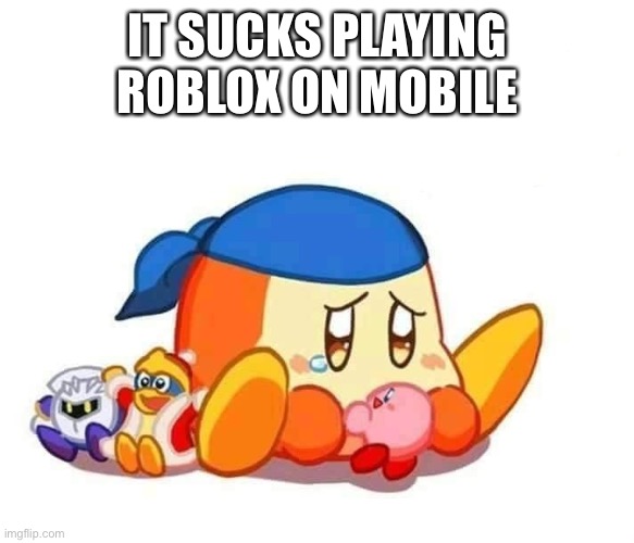 Sad bandana dee | IT SUCKS PLAYING ROBLOX ON MOBILE | image tagged in sad bandana dee | made w/ Imgflip meme maker