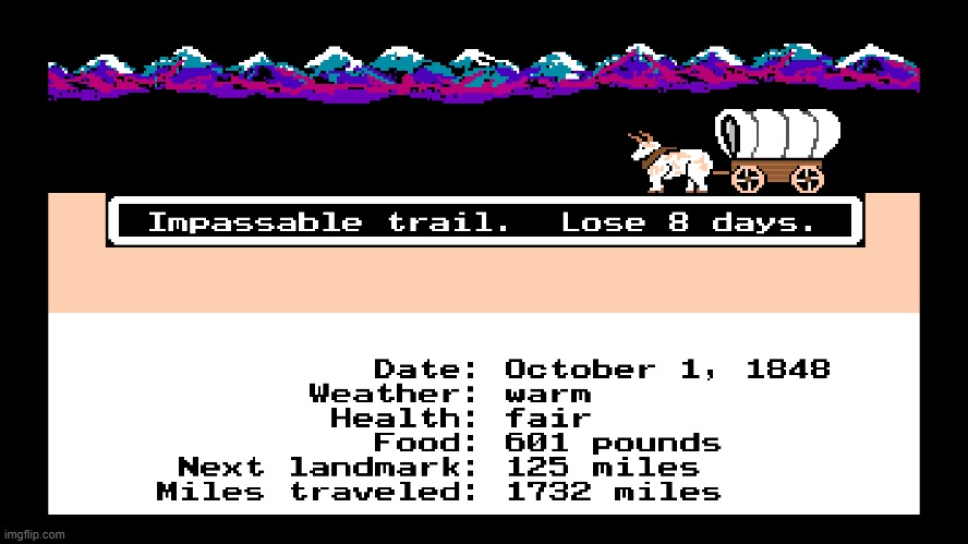 8 WHOLE DAYS? ARE YOU KIDDING ME? | image tagged in oregon trail | made w/ Imgflip meme maker