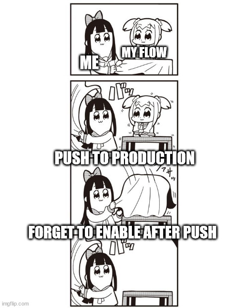 Disappearing Flow | MY FLOW; ME; PUSH TO PRODUCTION; FORGET TO ENABLE AFTER PUSH | image tagged in epic disappearing act,salesforce,pop team epic | made w/ Imgflip meme maker