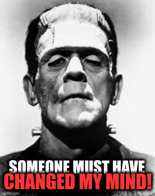 Frankenstein's monster  | SOMEONE MUST HAVE CHANGED MY MIND! | image tagged in frankenstein's monster | made w/ Imgflip meme maker