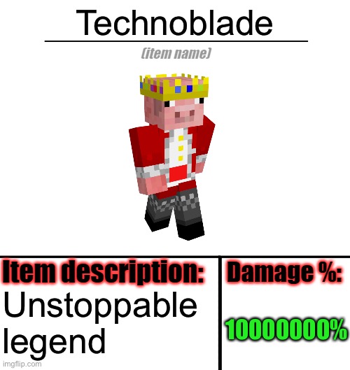 Item shop | Technoblade; Unstoppable legend; 10000000% | image tagged in item-shop template | made w/ Imgflip meme maker