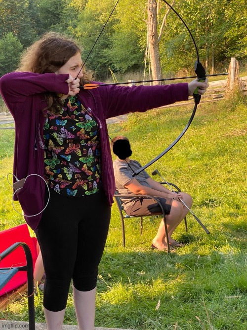 Me using the bow yesterday with my cousin | made w/ Imgflip meme maker