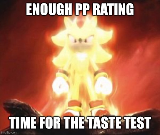 Super Shadow | ENOUGH PP RATING; TIME FOR THE TASTE TEST | image tagged in super shadow | made w/ Imgflip meme maker