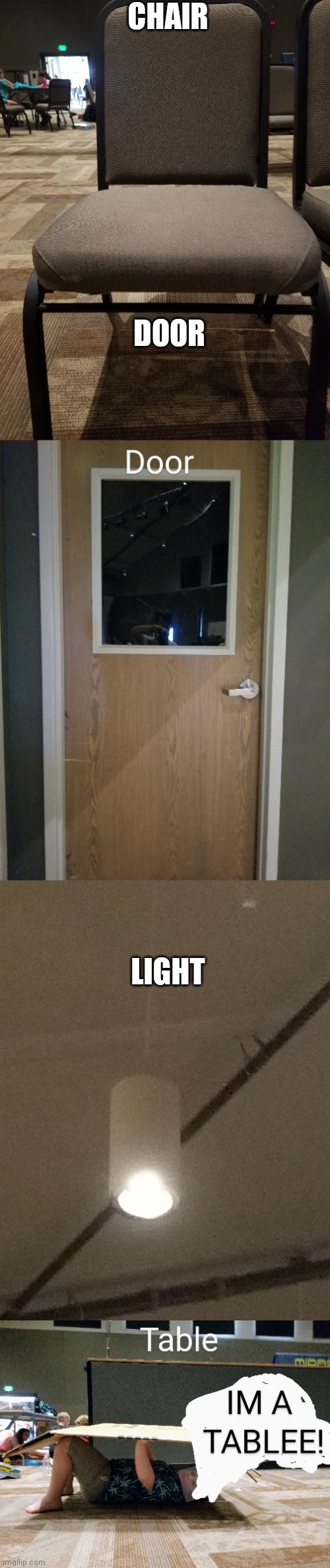 My neighbor | CHAIR; DOOR; LIGHT | image tagged in memes | made w/ Imgflip meme maker