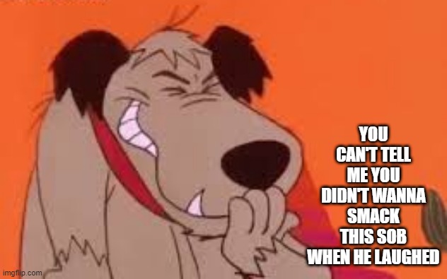 Muttley | YOU CAN'T TELL ME YOU DIDN'T WANNA SMACK THIS SOB WHEN HE LAUGHED | image tagged in muttley | made w/ Imgflip meme maker