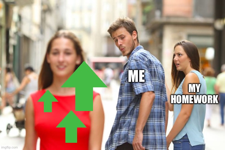 True tbh | ME; MY HOMEWORK | image tagged in memes,distracted boyfriend | made w/ Imgflip meme maker