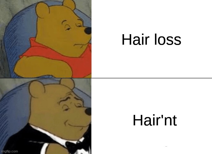 A | Hair loss; Hair'nt | image tagged in memes,tuxedo winnie the pooh | made w/ Imgflip meme maker