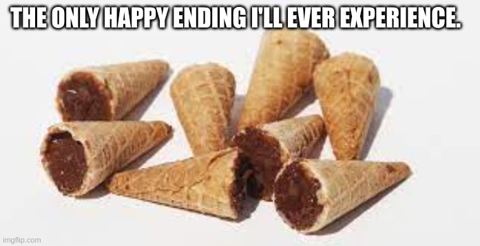 This is the only happy ending | THE ONLY HAPPY ENDING I'LL EVER EXPERIENCE. | image tagged in relatable memes,relatable,memes,funny,fun,icecream | made w/ Imgflip meme maker