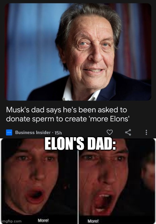 More Elons | ELON'S DAD: | image tagged in kylo ren more | made w/ Imgflip meme maker