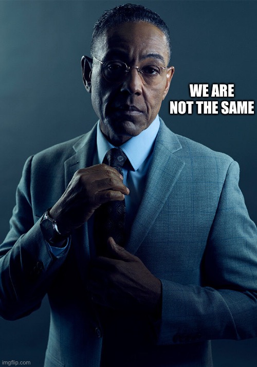 Gus Fring we are not the same | WE ARE NOT THE SAME | image tagged in gus fring we are not the same | made w/ Imgflip meme maker