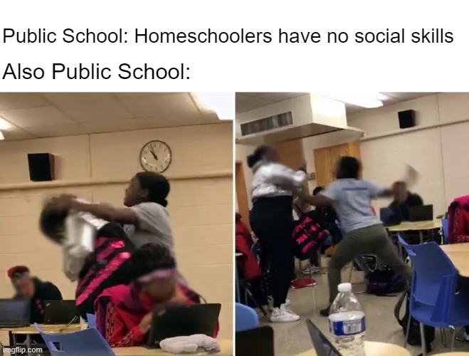 What did you learn in school today? | Public School: Homeschoolers have no social skills; Also Public School: | made w/ Imgflip meme maker