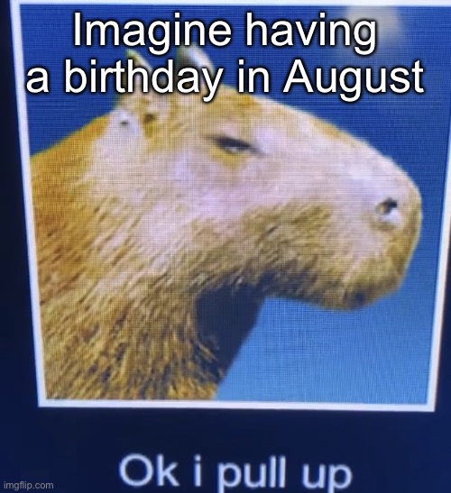 ok i pull up | Imagine having a birthday in August; (i was born in august | image tagged in ok i pull up | made w/ Imgflip meme maker