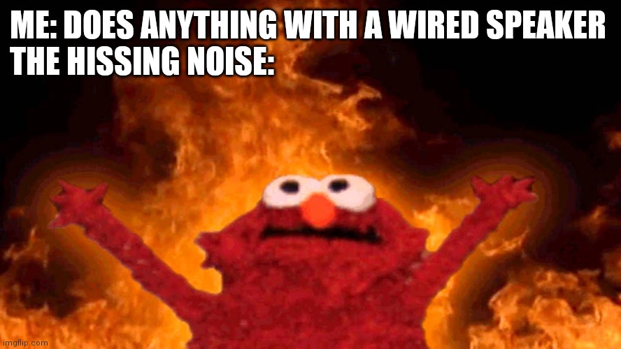 True |  ME: DOES ANYTHING WITH A WIRED SPEAKER
THE HISSING NOISE: | image tagged in elmo fire | made w/ Imgflip meme maker