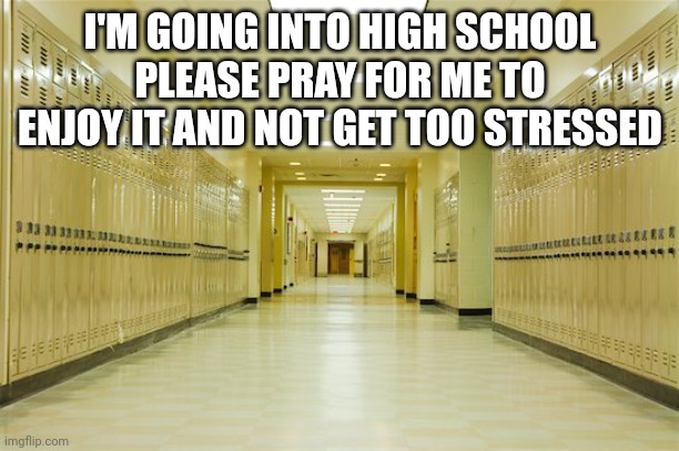 Be sure to thank The Lord for his grace in your life | I'M GOING INTO HIGH SCHOOL
PLEASE PRAY FOR ME TO ENJOY IT AND NOT GET TOO STRESSED | image tagged in high school hallway | made w/ Imgflip meme maker